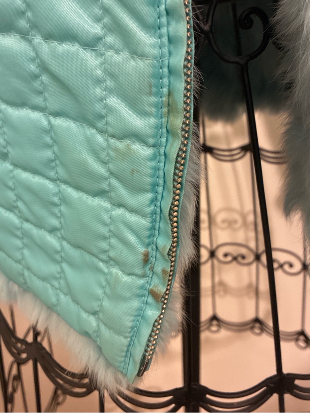 Fur Zip-Up Jacket in Light Teal Reversible - Picture 5 of 8